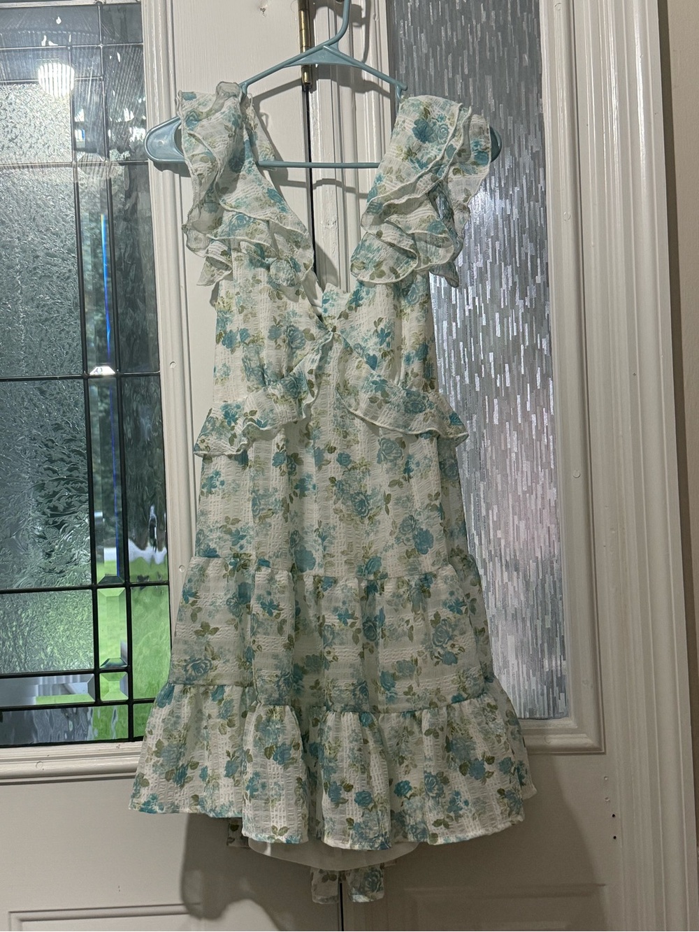 Trixxi Cream Dress with Blue and Green Floral Print